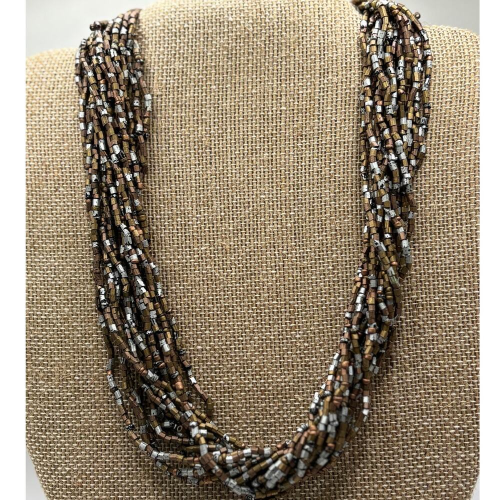 Vintage 1980s Multi-strand Metalic Beaded Necklace